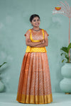 Orange Silver Leaf Traditional Pattu Pavadai For Girls