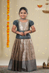 Grey Traditional Spiral Tree Pattu Pavadai