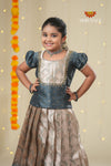 Grey Traditional Spiral Tree Pattu Pavadai