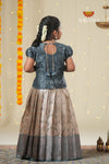 Grey Traditional Spiral Tree Pattu Pavadai