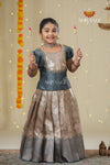 Grey Traditional Spiral Tree Pattu Pavadai