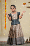 Grey Traditional Spiral Tree Pattu Pavadai