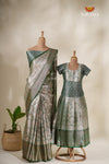 Spiral Tree Green Mom And Daughter Saree and Pattu Pavadai Combo Set !!!