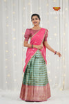 Teal Green Organza Golden Sprout Traditional Half Saree | Lehenga For Girls !!!&nbsp;