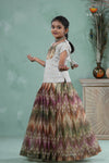 Grey Traditional Tissue Chevron Pattu Pavadai Set for Girls