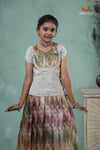 Grey Traditional Tissue Chevron Pattu Pavadai Set for Girls