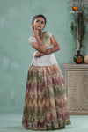 Grey Traditional Tissue Chevron Pattu Pavadai Set for Girls