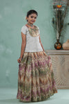 Grey Traditional Tissue Chevron Pattu Pavadai Set for Girls