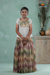 Grey Traditional Tissue Chevron Pattu Pavadai Set for Girls