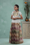 Grey Traditional Tissue Chevron Pattu Pavadai Set for Girls