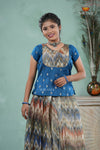 Blue Traditional Tissue Chevron Pattu Pavadai Set for Girls