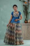 Blue Traditional Tissue Chevron Pattu Pavadai Set for Girls