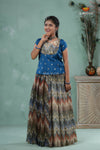 Blue Traditional Tissue Chevron Pattu Pavadai Set for Girls
