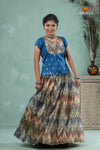 Blue Traditional Tissue Chevron Pattu Pavadai Set for Girls