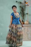 Blue Traditional Tissue Chevron Pattu Pavadai Set for Girls
