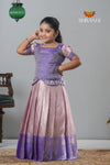 Purple Tissue Mughal Traditional Pattu Pavadai For Girls