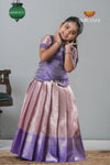 Purple Tissue Mughal Traditional Pattu Pavadai For Girls