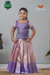 Purple Tissue Mughal Traditional Pattu Pavadai For Girls