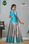 Sky Blue Tissue Mughal Traditional Pattu Pavadai For Girls !!!