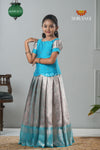 Sky Blue Tissue Mughal Traditional Pattu Pavadai For Girls !!!