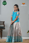 Sky Blue Tissue Mughal Traditional Pattu Pavadai For Girls !!!