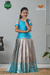 Sky Blue Tissue Mughal Traditional Pattu Pavadai For Girls !!!