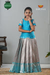Sky Blue Tissue Mughal Traditional Pattu Pavadai For Girls !!!