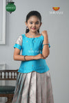 Sky Blue Tissue Mughal Traditional Pattu Pavadai For Girls !!!