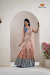 Peach Traditional Tissue Turmeric Half Saree | Lehenga For Girls