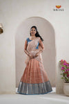 Peach Traditional Tissue Turmeric Half Saree | Lehenga For Girls
