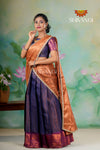 Traditional Navy Blue Copper Rail Half Saree | Lehenga
