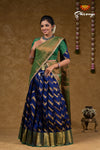 Trendy Navy Blue Floral Link Pattu Half Saree For Girls
