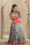 Gray Wild Creeper Alpha Traditional Pattu Pavadai Set for Girls