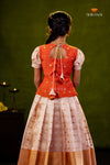 Peach Purple Mango EMB Traditional Pattu Pavadai Set for Girls