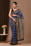 Navy Blue Pure Mahesh Silk Saree Saree with Unstitched Blouse