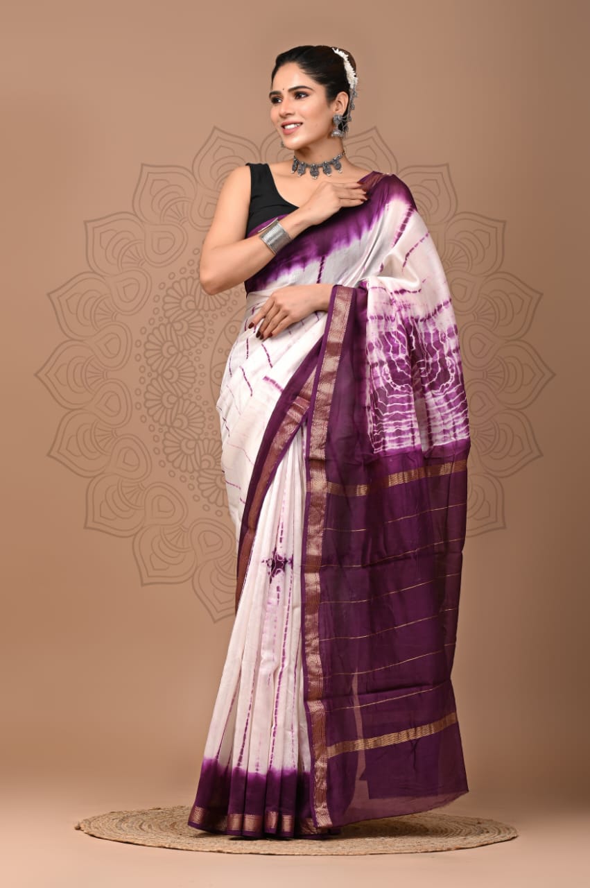 Lavender Pure Mahesh Silk Saree with Unstitched Blouse