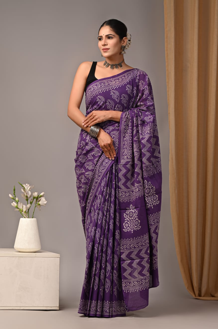 Cotton Mul Saree with Unstitched Blouse