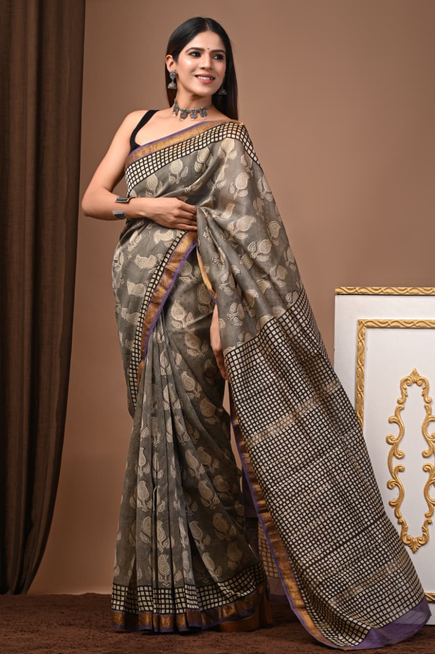 MaheshWari Silk Saree with Unstitched Blouse