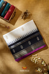 White With Blue All Over Floral Butta Kanchivaram Silk Saree With Silver Zari Border !!!
