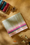 White With Green ChecksKanchivaram Silk Saree With Floral Zari Border !!!