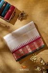 White With MaroonGolden Checks ButtaKanchivaram Silk Saree With Zari Border !!!