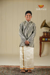 White and Black Ikat Kurta for Boys
