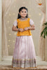Pink Yellow Daffodil Traditional Pattu Pavadai Set for Girls