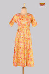 Yellow Bagru Floral Frock For Kids