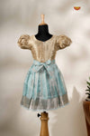 Sky Blue Golden Necklace Baby Frock For Kids