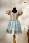 Sky Blue Golden Necklace Baby Frock For Kids