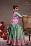 Green Diamond Check Traditional Pattu Pavadai Set
