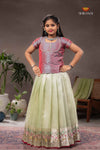 Green Pink Parrot Traditional Pattu Pavadai Set