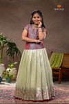 Green Pink Parrot Traditional Pattu Pavadai Set
