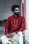 Maroon Silk cotton Kurta For Boys